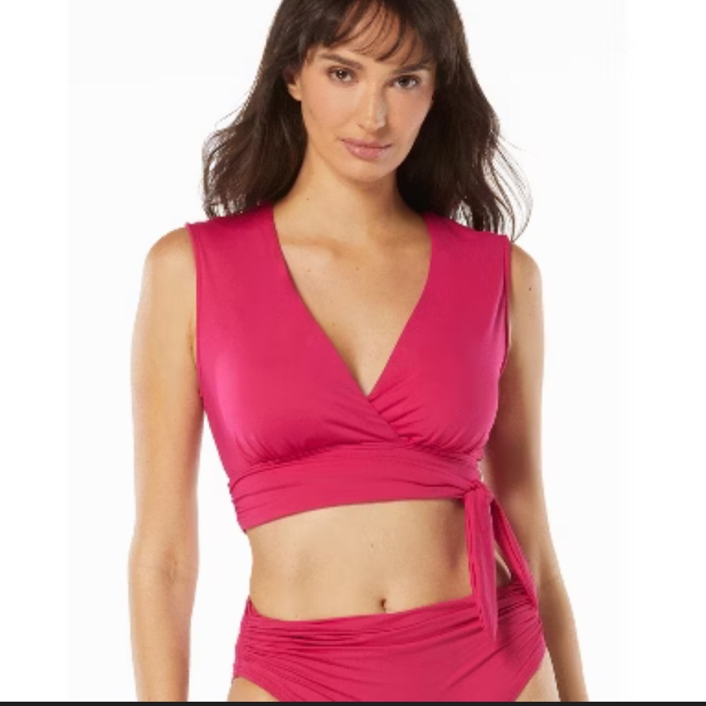 Carmen Marc Valvo cap sleeve side tie bikini top NWT SIZE M